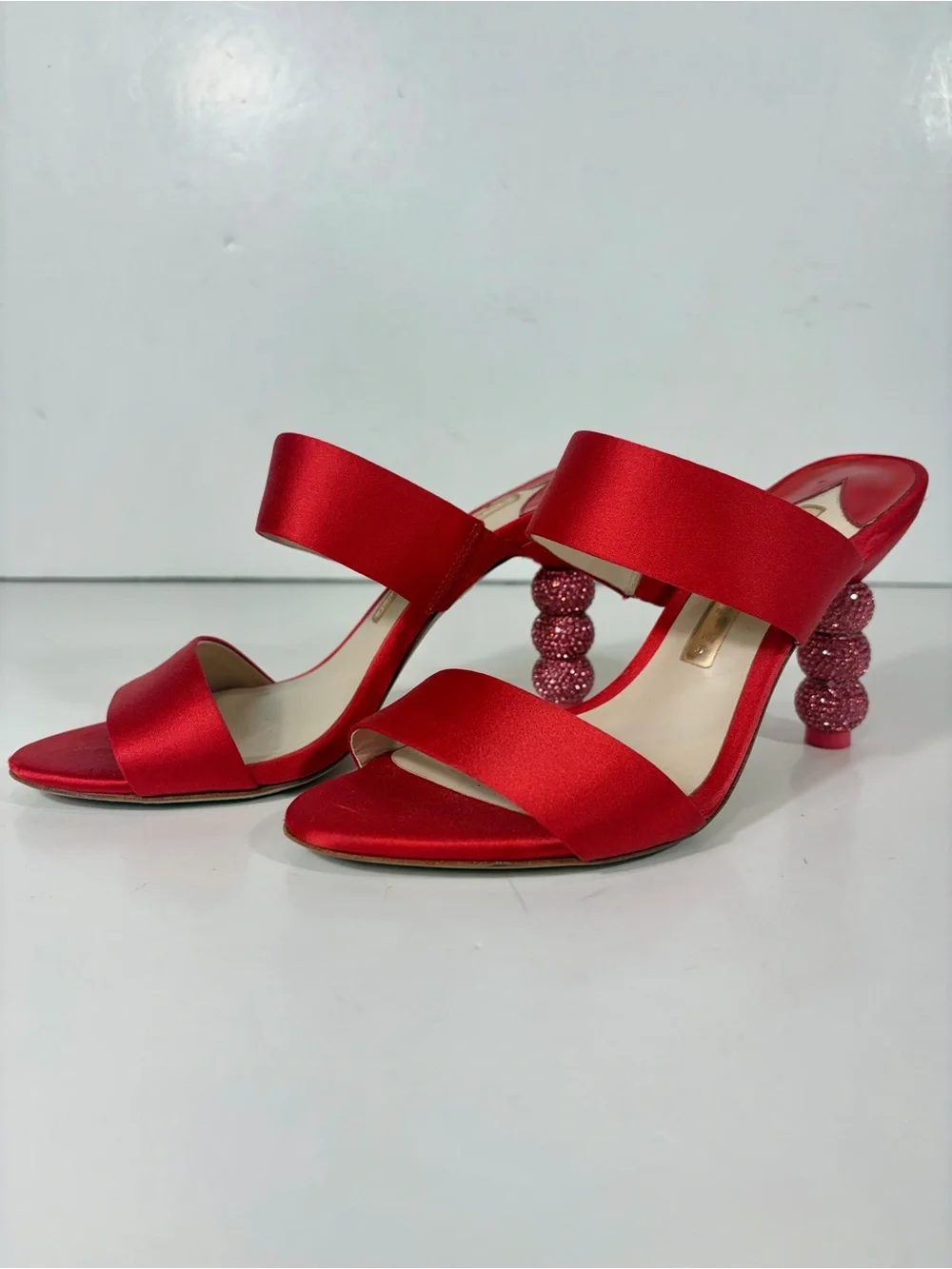 Sophia Webster Red Satin Crystal Bubble Heel Slide Sandals EU 35 / US 5